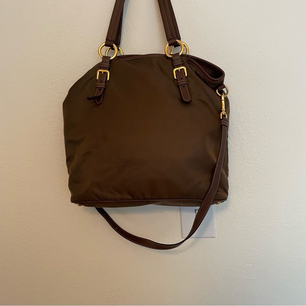 Prada‎ Tessuto Nylon Calf Leather Trim Convertible Tote Chocolate Brown - Picture 2 of 13